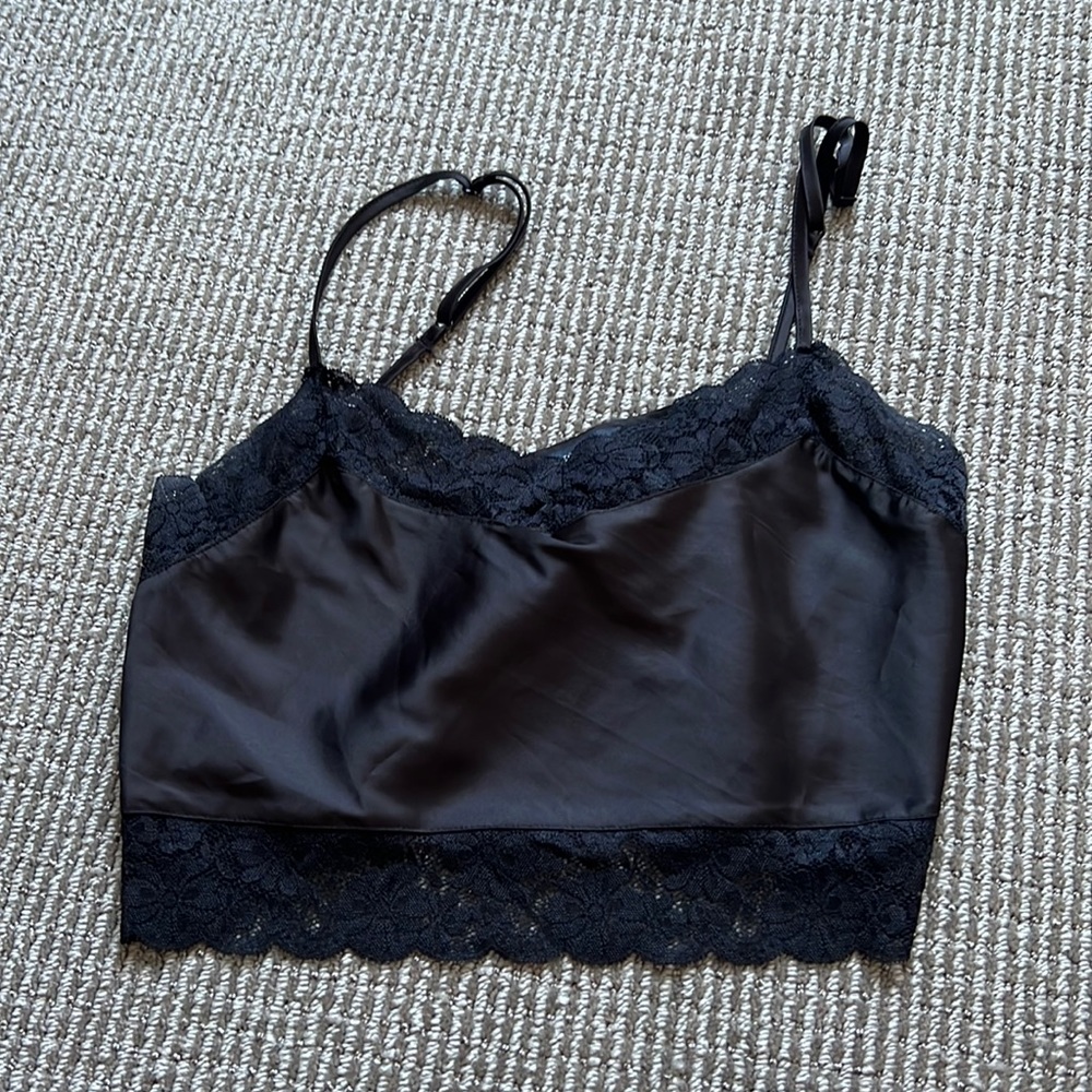 Brandy Melville black lace crop top with adjustable straps, O/S